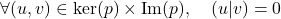 \[\forall (u,v) \in \ker(p) \times \operatorname{Im}(p), \quad (u | v) = 0\]