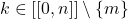 k \in [[0, n]] \setminus \{m\}