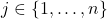 j \in \{1, \dots, n\}